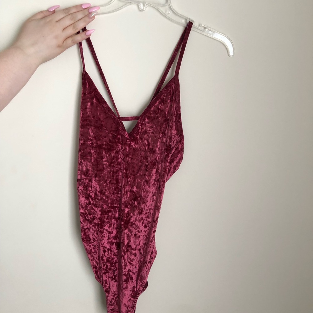 burgundy velvet body suit